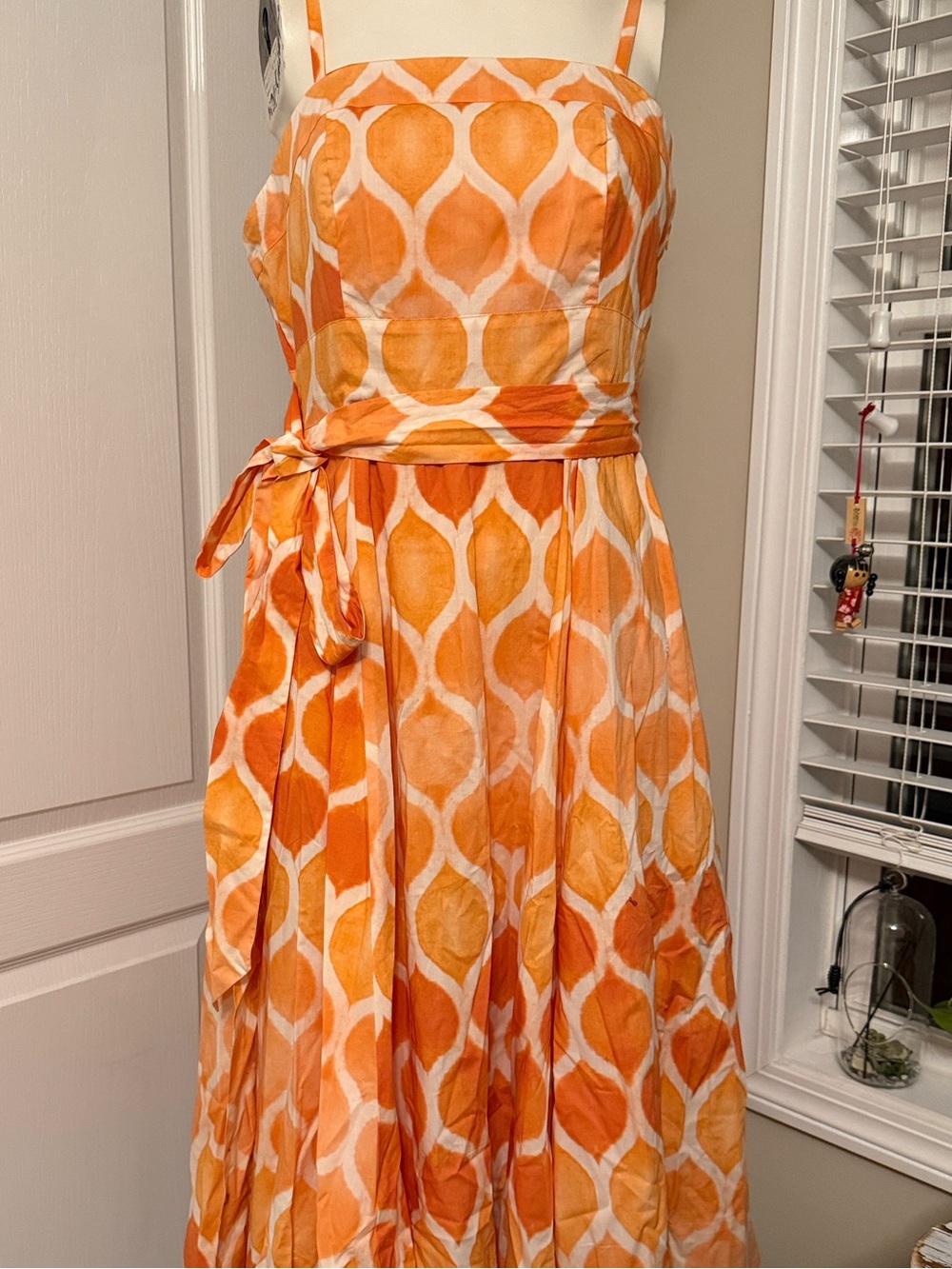 Maeve Anthropologie Orange Geometric Print Sundress with Tie Waist size 12